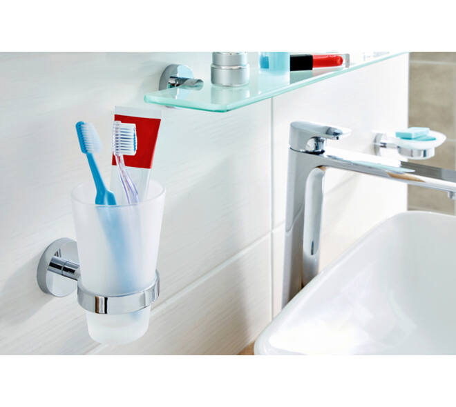 Bekerhouder tesa® Smooz hoogglans verchroomd metaal zelfklevend
