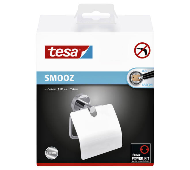 Toiletrolhouder met deksel tesa® Smooz hoogglans verchroomd metaal zelfklevend