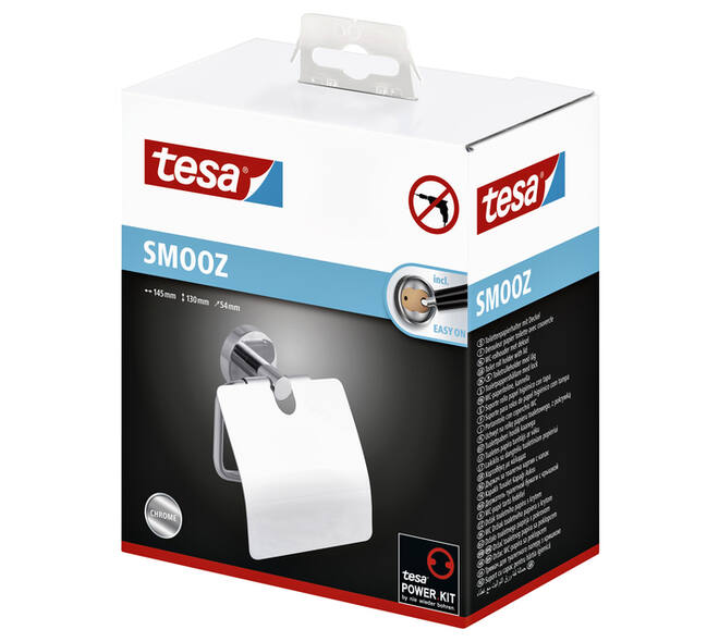 Toiletrolhouder met deksel tesa® Smooz hoogglans verchroomd metaal zelfklevend