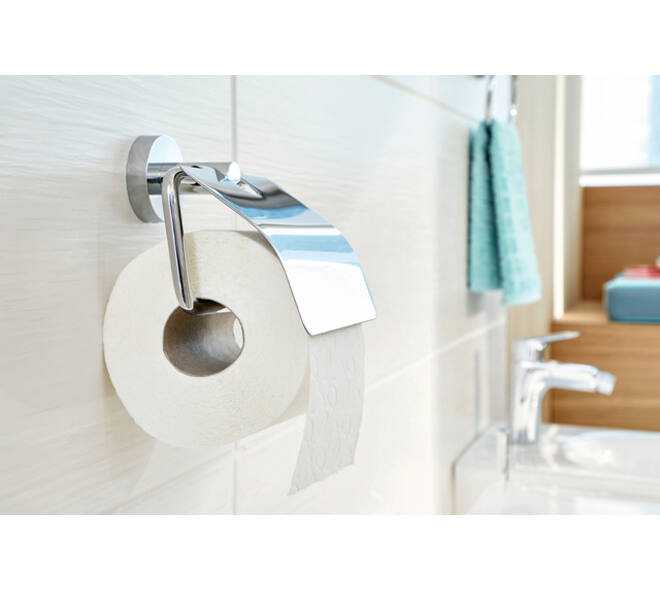 Toiletrolhouder met deksel tesa® Smooz hoogglans verchroomd metaal zelfklevend