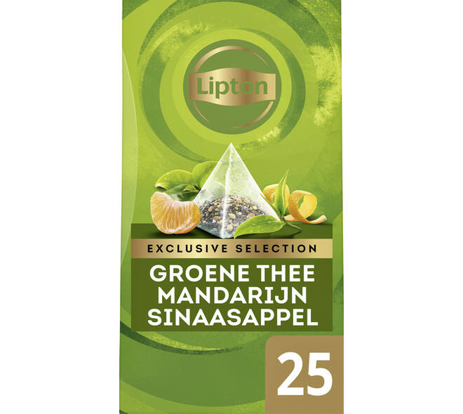 Thee Lipton Exclusive groene thee mandarijn sinaasappel 25 pramidezakjesx2gr