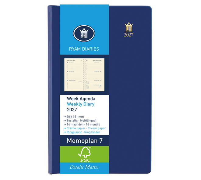 Agenda 2027 Ryam Memoplan 7 Suprema 7dagen/2pagina's ringplastic assorti