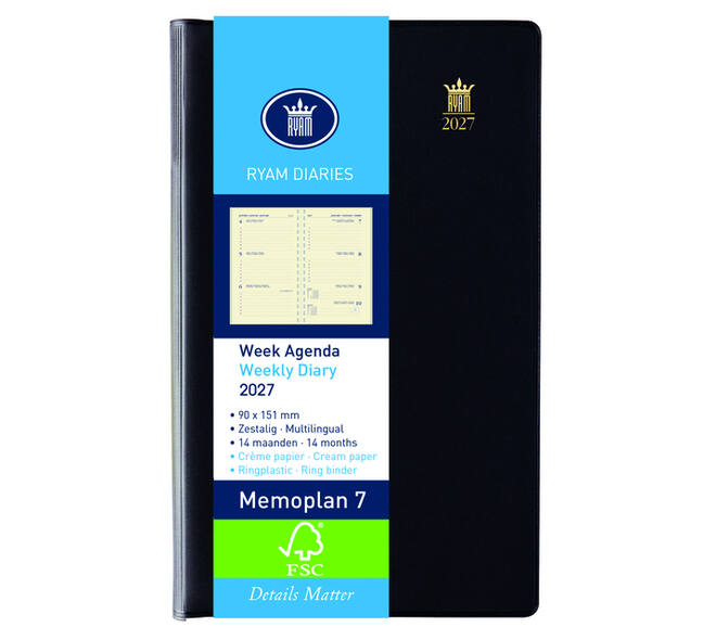 Agenda 2027 Ryam Memoplan 7 Suprema 7dagen/2pagina's ringplastic assorti