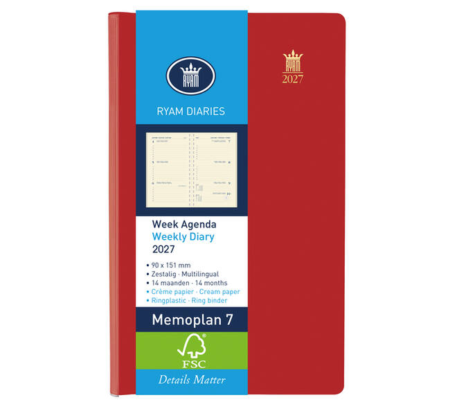 Agenda 2027 Ryam Memoplan 7 Suprema 7dagen/2pagina's ringplastic assorti