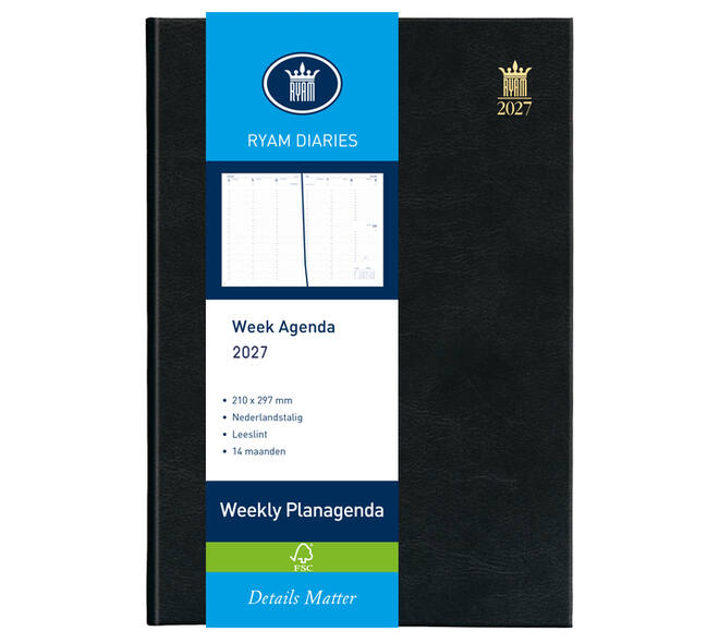 Agenda 2027 Ryam Weekly Mundior 7dagen/2pagina's zwart