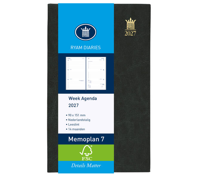 Agenda 2027 Ryam Memoplan 7 Mundior 7dagen/2pagina's zwart