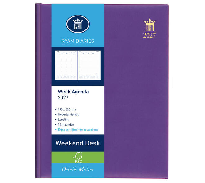 Agenda 2027 Ryam Weekplan Weekend Desk Lazio 7dagen/2pagina's assorti