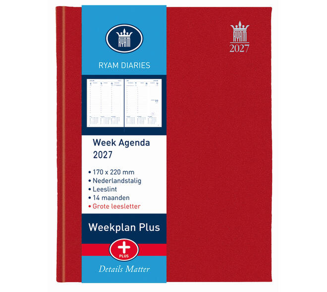 Agenda 2027 Ryam Weekplan Plus Mercury 7dagen/2pagina's rood