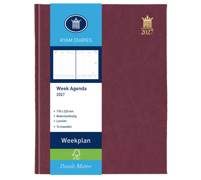 Agenda 2027 Ryam Weekplan Mundior 7dagen/2pagina's bordeaux