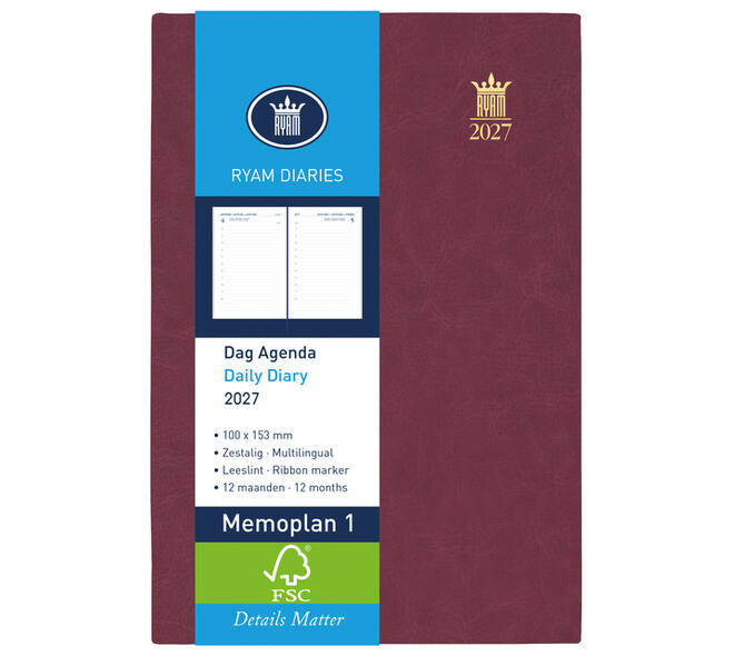 Agenda 2027 Ryam Memoplan 1 Mundior 1dag/1pagina bordeaux