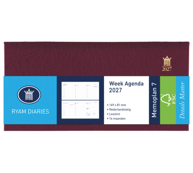 Agenda 2027 Ryam Memoplan 7 Suprema 7dagen/2pagina's landscape bordeaux