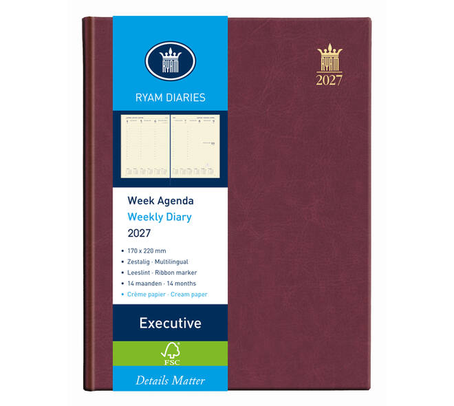 Agenda 2027 Ryam Executive Mundior 7dagen/2pagina's bordeaux