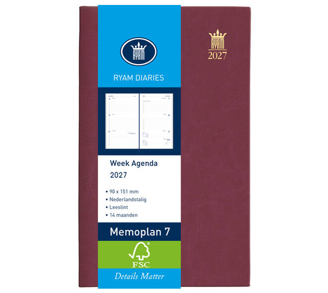 Agenda 2027 Ryam Memoplan 7 Mundior 7dagen/2pagina's bordeaux