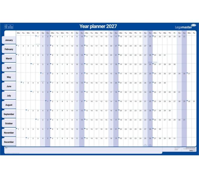 Jaarplanner 2026 Legamaster 90x60cm horizontaal gelamineerd en oprolbaar Engelstalig