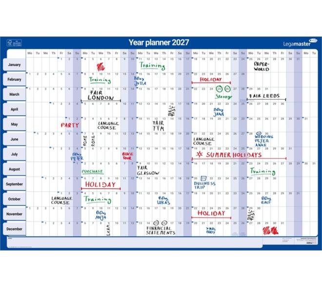 Jaarplanner 2026 Legamaster 90x60cm horizontaal gelamineerd en oprolbaar Engelstalig