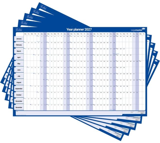 Jaarplanner 2026 Legamaster 90x60cm horizontaal gelamineerd Engelstalig