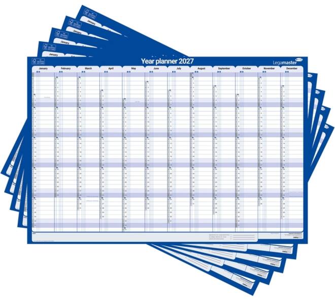 Jaarplanner 2027 Legamaster 1 persoon 90x60cm horizontaal gelamineerd Engelstalig