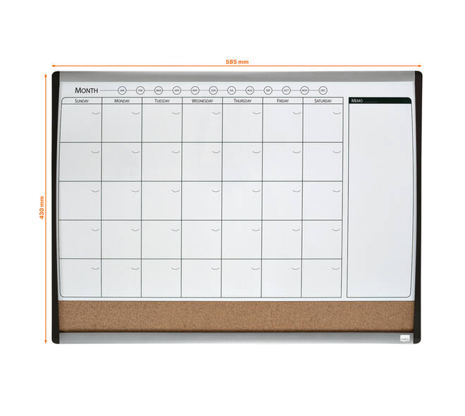 Whiteboard Nobo magnetische planner met prikbord van kurk 58,5x43cm
