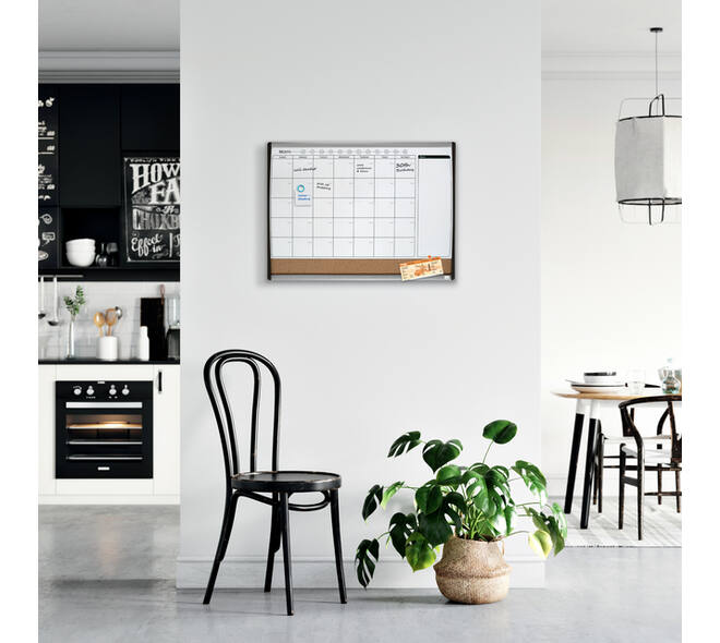 Whiteboard Nobo magnetische planner met prikbord van kurk 58,5x43cm
