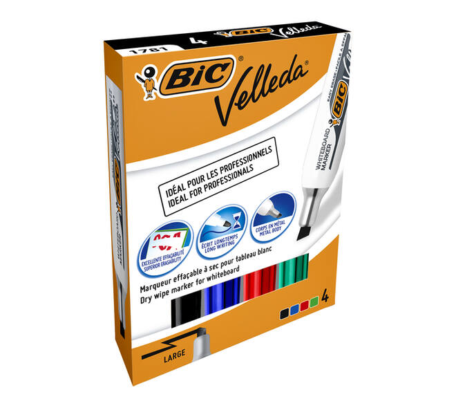 Viltstift Bic Velleda 1781 whiteboard schuin large assorti 4 stuks
