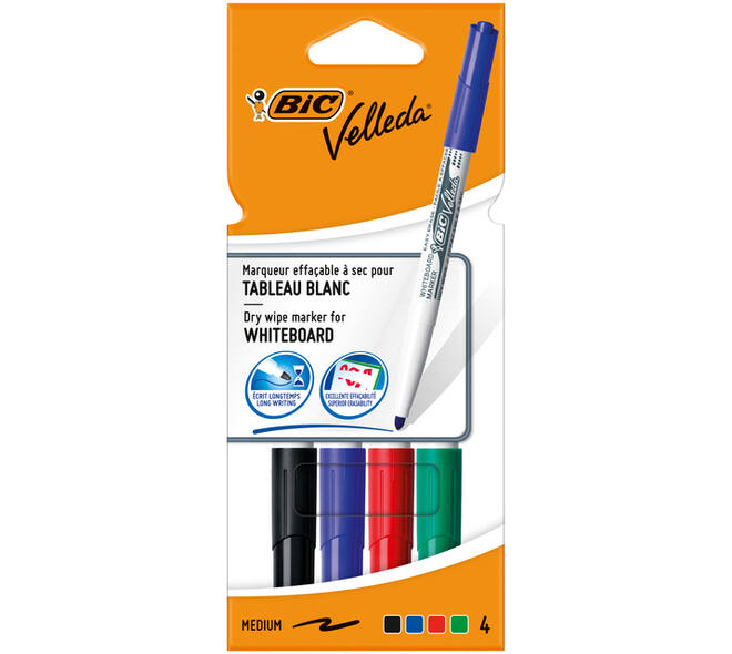 Whiteboardmarker Bic Velleda 1744 rond medium assorti 4 stuks