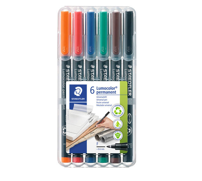 Viltstift Staedtler Lumocolor 318 permanent F set à 6 stuks assorti