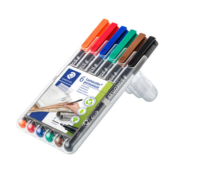 Viltstift Staedtler Lumocolor 318 permanent F set à 6 stuks assorti