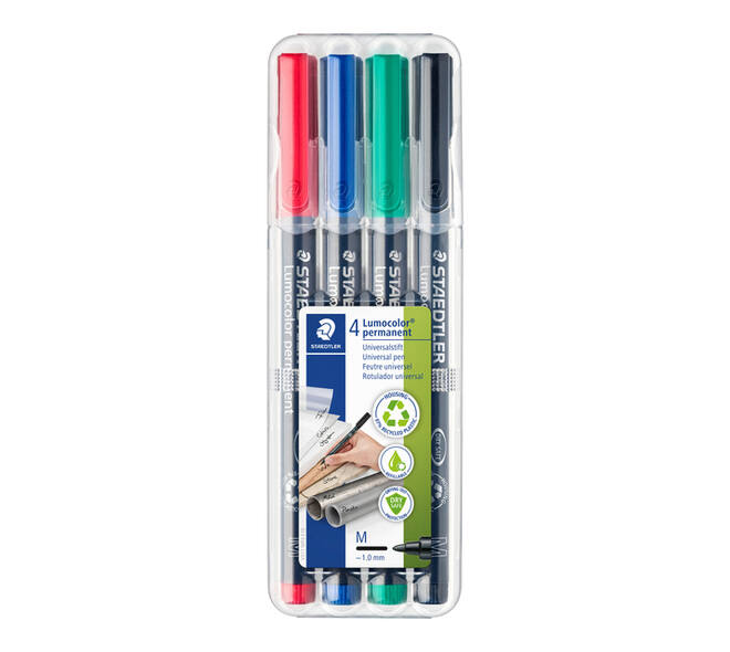 Viltstift Staedtler Lumocolor 317 permanent M set à 3 +1 stuk gratis