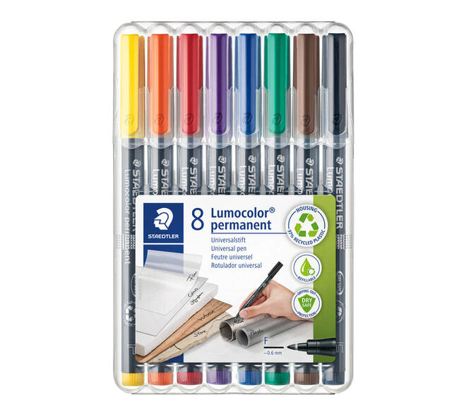 Viltstift Staedtler Lumocolor 318 permanent F set à 8 stuks assorti