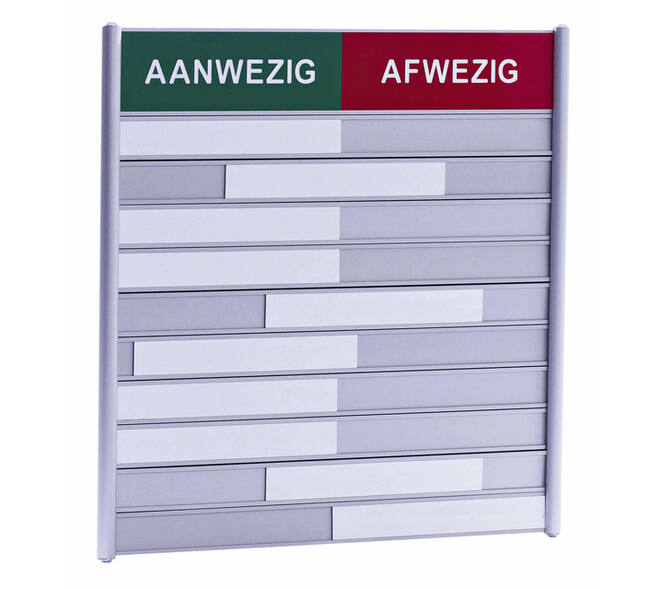 Aan- afwezigheidsbord voor 10 namen