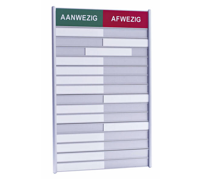 Aan- afwezigheidsbord voor 15 namen
