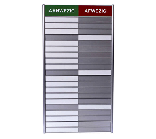 Aan- afwezigheidsbord voor 20 namen