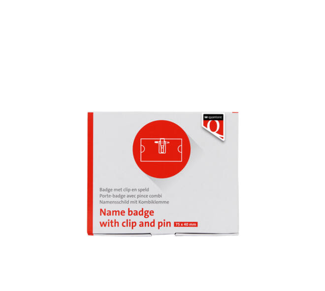 Badge Quantore met clip en speld 40x75mm