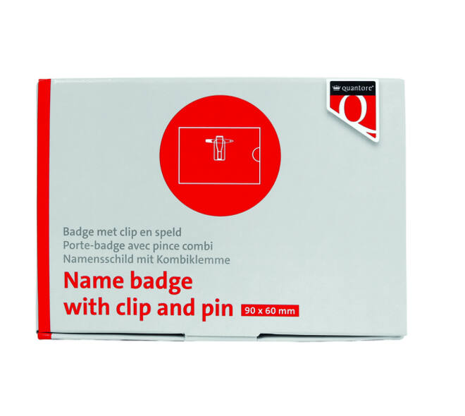 Badge Quantore met clip en speld 60x90mm