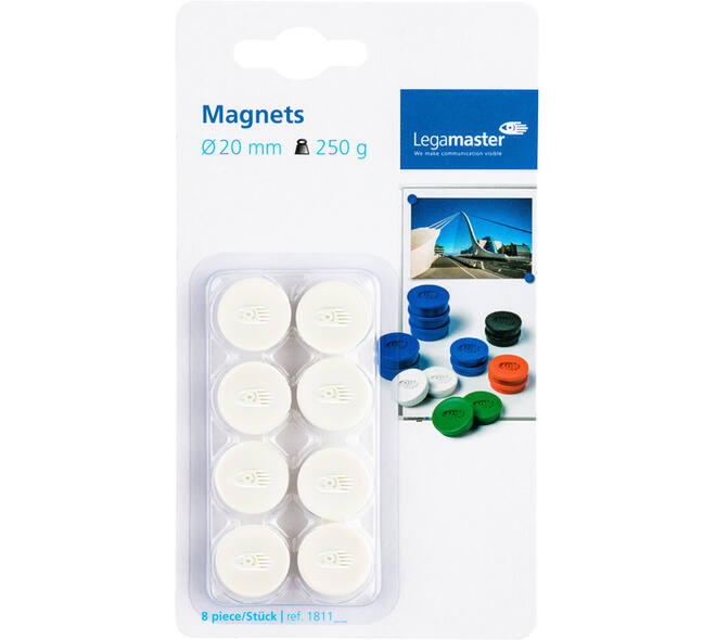 Magneet Legamaster 20mm 250gr wit 8 stuks