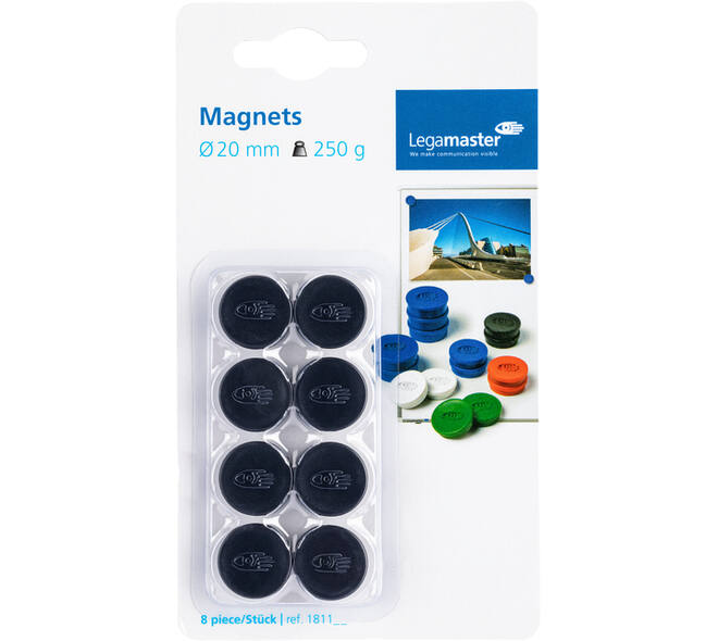 Magneet Legamaster 20mm 250gr zwart 8 stuks