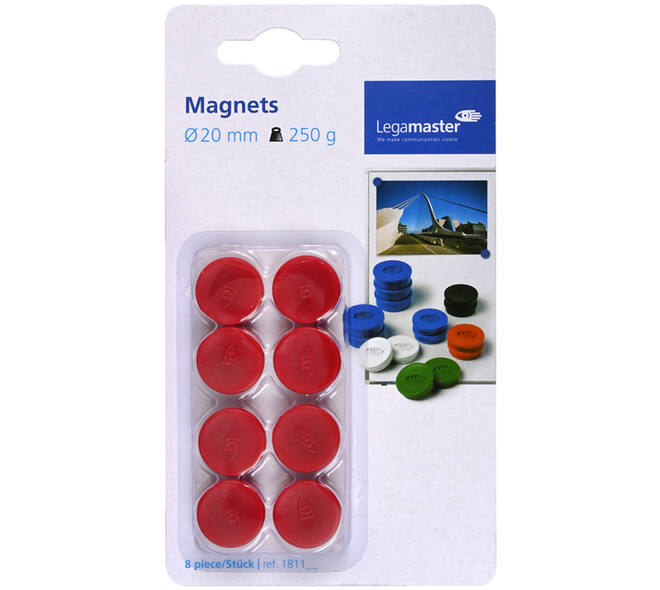 Magneet Legamaster 20mm 250gr rood 8 stuks
