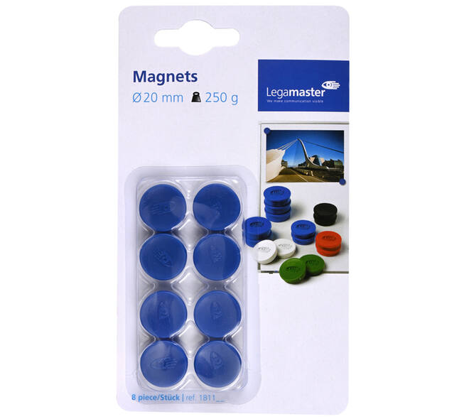 Magneet Legamaster 20mm 250gr blauw 8 stuks