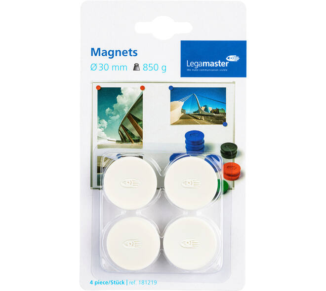 Magneet Legamaster 30mm 850gr wit 4 stuks