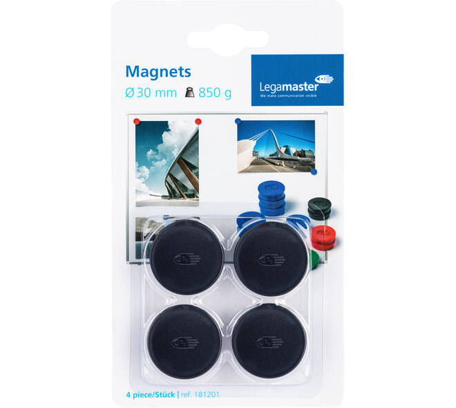 Magneet Legamaster 30mm 850gr zwart 4 stuks
