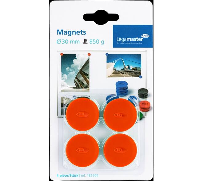 Magneet Legamaster 30mm 850gr rood 4 stuks