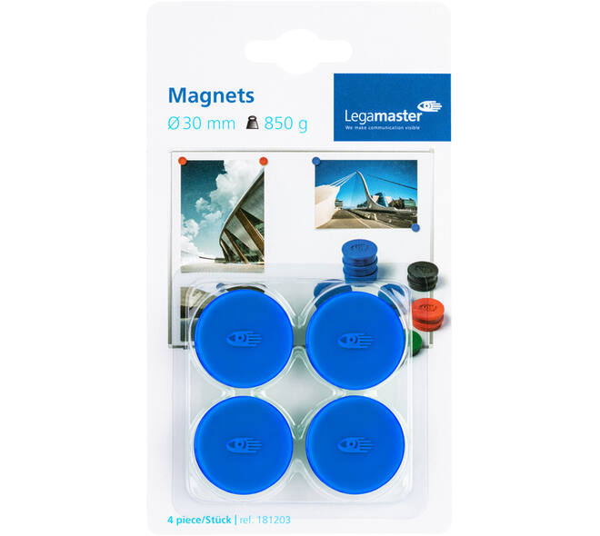 Magneet Legamaster 30mm 850gr blauw 4 stuks