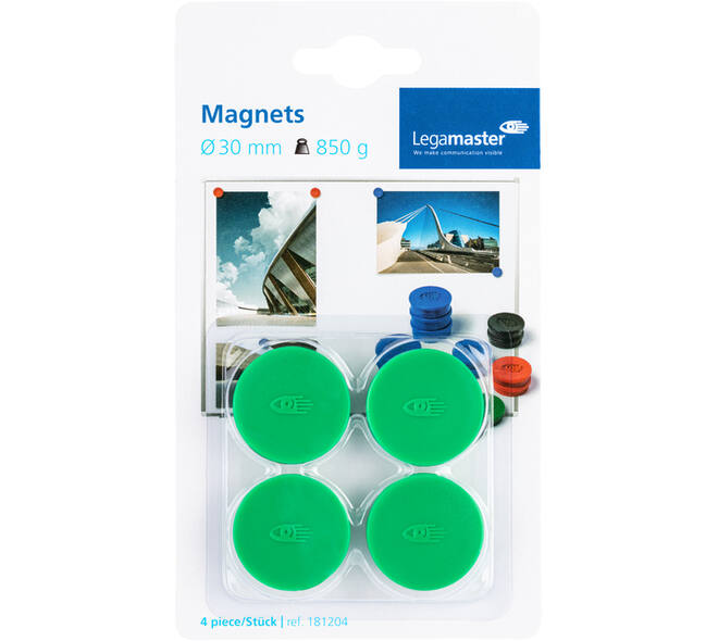 Magneet Legamaster 30mm 850gr groen 4 stuks