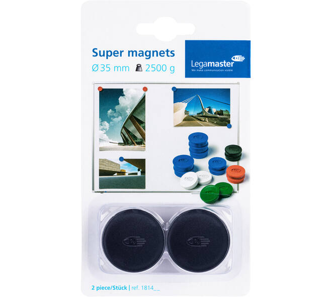 Magneet Legamaster 35mm super 2500gr zwart 2 stuks