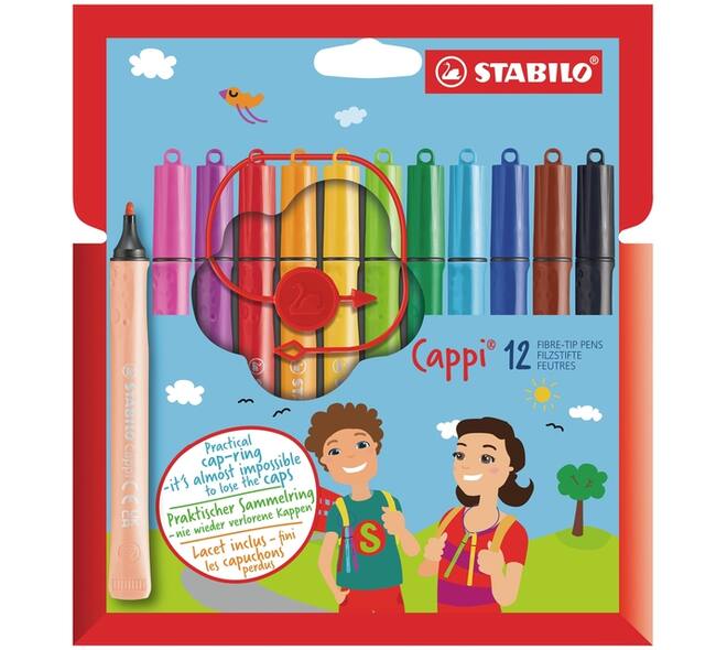 Viltstift STABILO Cappi 168/12 medium assorti etui à 12 stuks