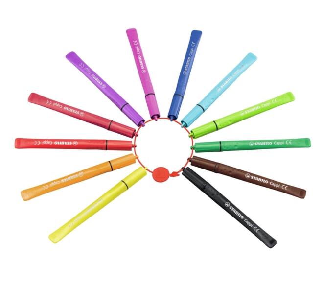 Viltstift STABILO Cappi 168/12 medium assorti etui à 12 stuks