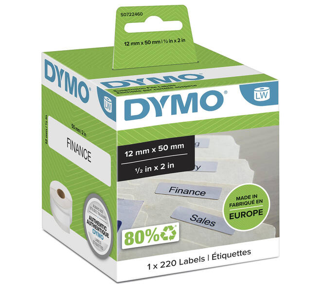 Etiket Dymo LabelWriter naamkaart hangmap 12x50mm 1 rol á 220 stuks wit