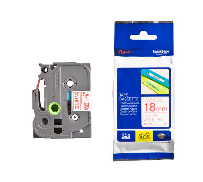 Labeltape Brother P-touch TZe-242 standaard 18mm rood op wit