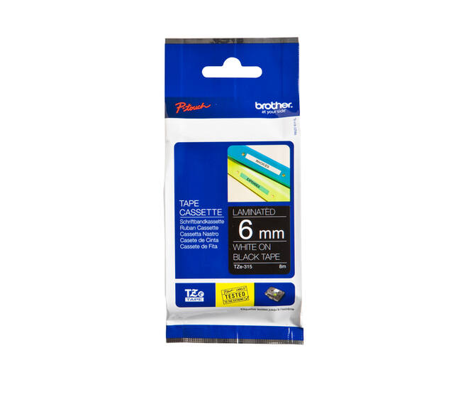 Labeltape Brother P-touch TZe-315 standaard 6mm wit op zwart
