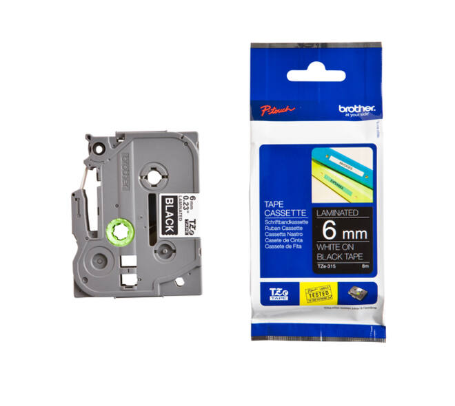 Labeltape Brother P-touch TZe-315 standaard 6mm wit op zwart